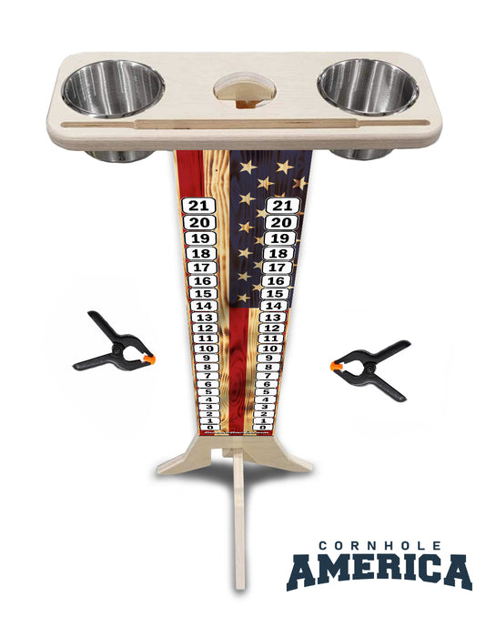 Burnt US Flag Wooden Score Tower with Cup holders and tablet/phone holder (Copy)