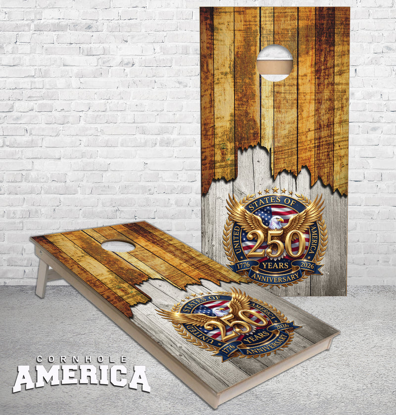 Jagged Rustic Wood 250th Birthday of America Eagle cornhole boards