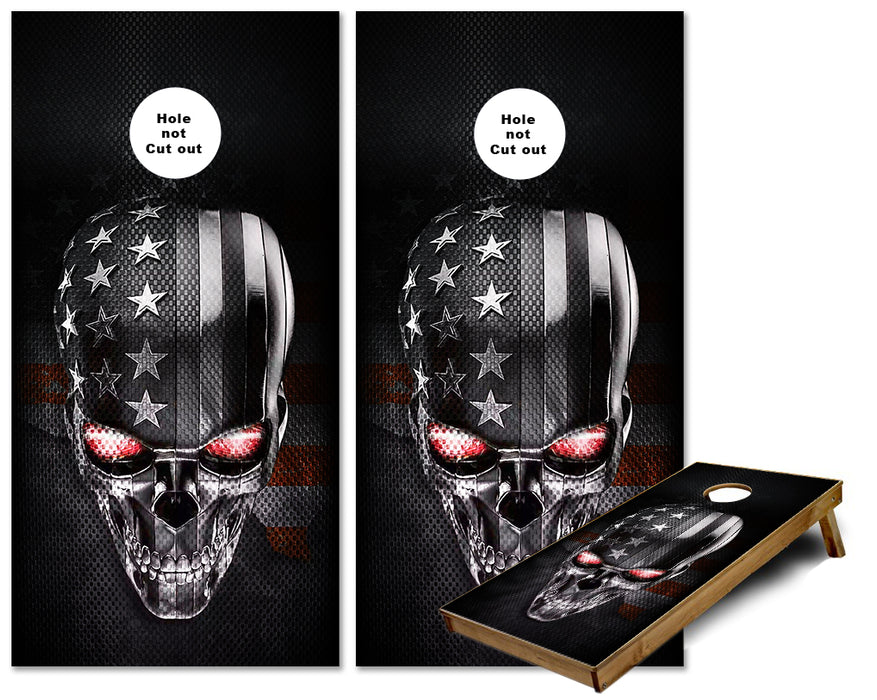 3D Skull with American Flag Grunge Cornhole Wraps