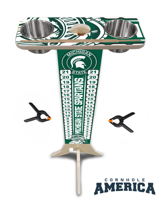 Michigan State MSU Wooden Score Tower with Cup holders and tablet/phone holder
