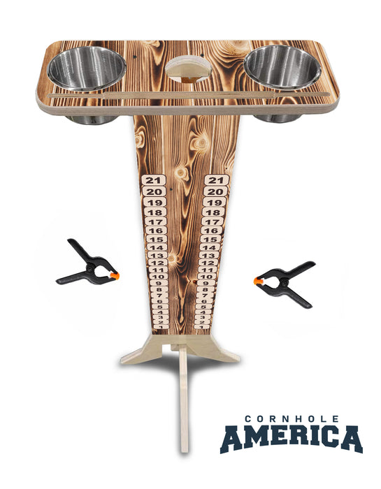Burnt Wood UV Printed Wooden Score Tower with Cup holders and tablet/phone holder