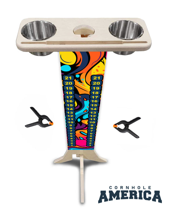 Lava Flowing UV Printed Wooden Score Tower with Cup holders and tablet/phone holder