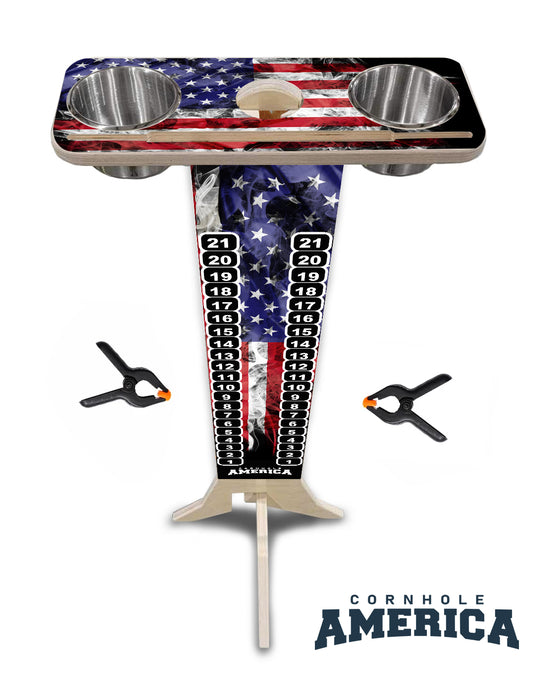 Smokey US Flag Wooden Score Tower with Cup holders and tablet/phone holder