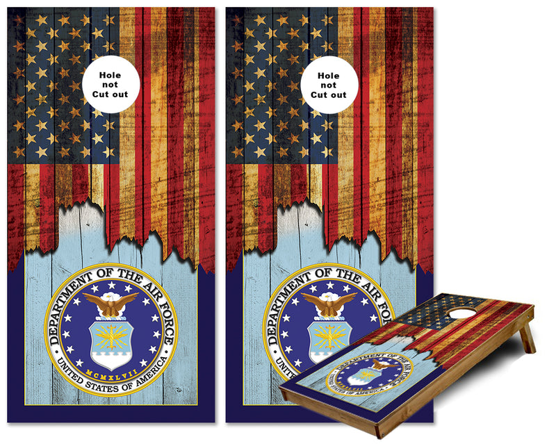 Jagged US Flag with United States Air Force Emblem cornhole wraps