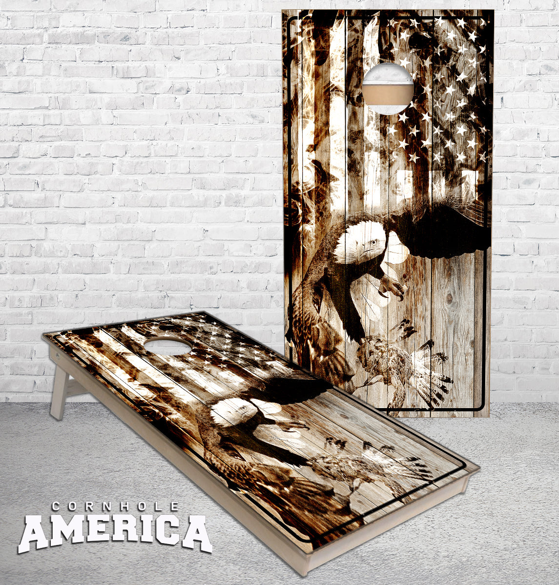American Eagle Rustic Stars and Stripes cornhole boards — Cornhole America