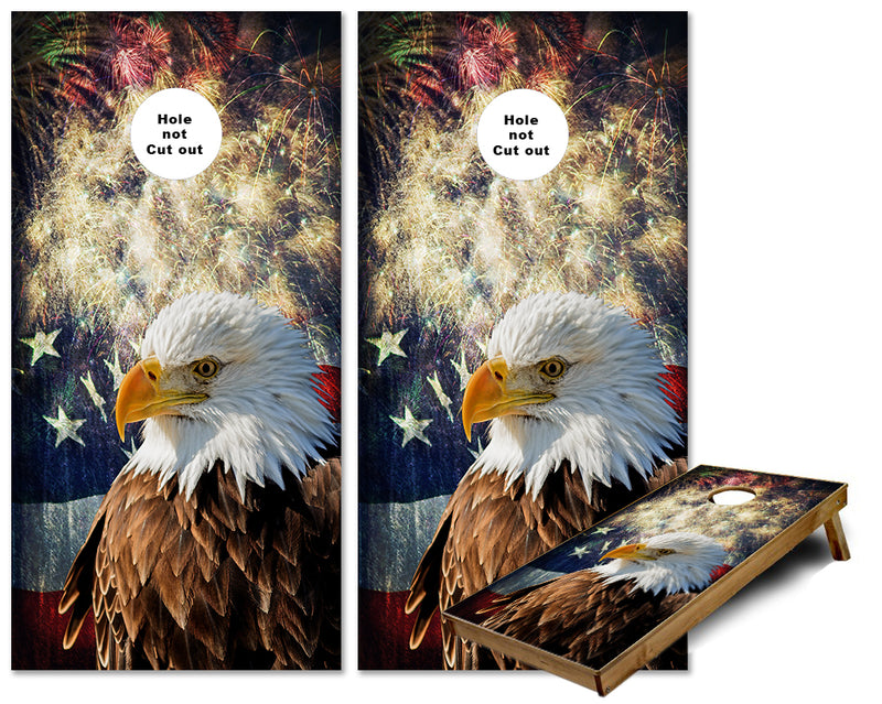 American Bald Eagle US Flag and Fireworks cornhole wraps
