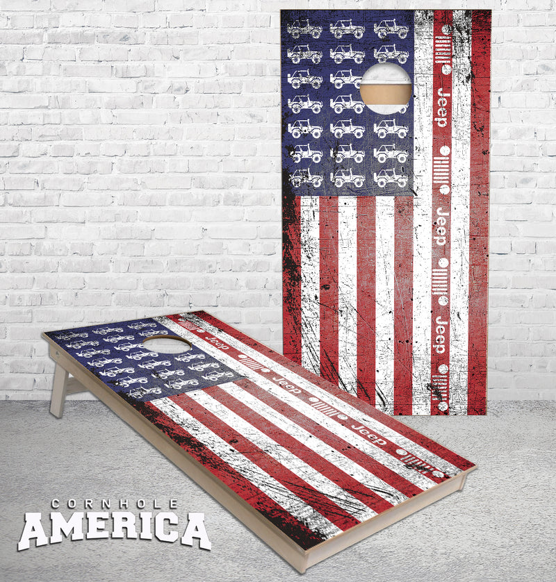 Jeep American Flag Grunge cornhole boards