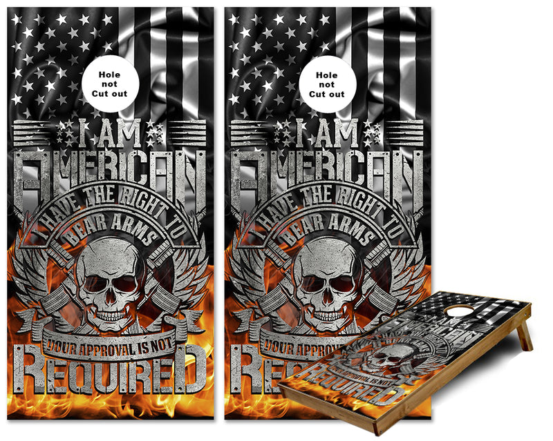 I am American metal Skull on US Flag cornhole wraps