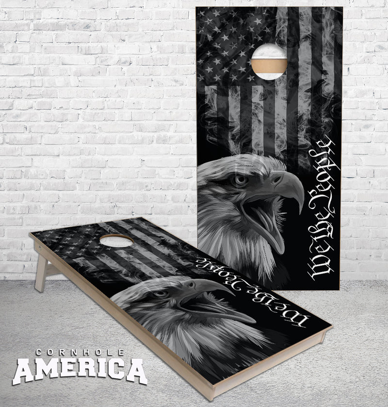 We the People US Flag Bald Eagle black and white Cornhole Boards
