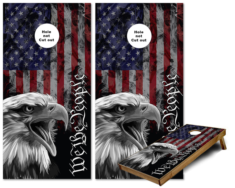 We the People Smokey American Flag with Eagle cornhole wraps