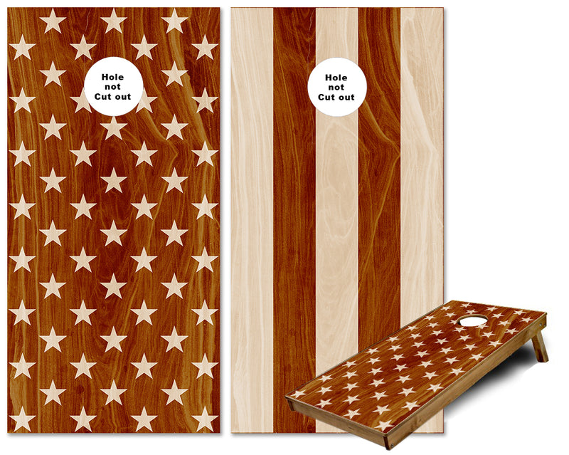 Stars and Stripes Stained Wood Cornhole Wraps