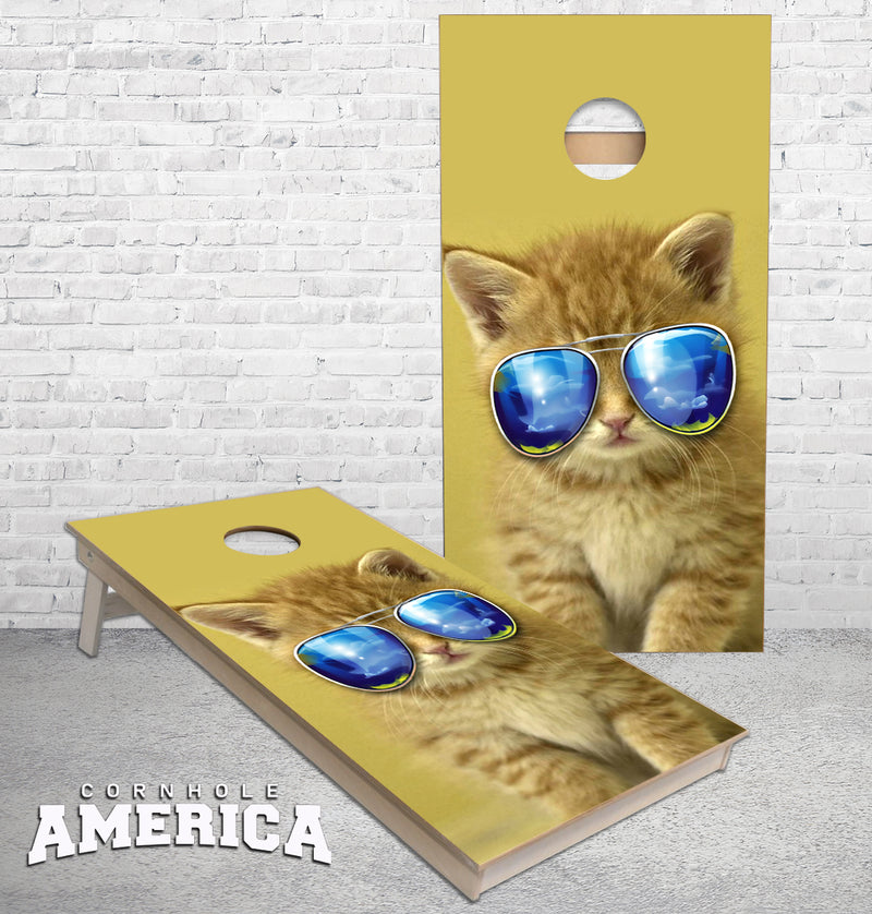 Kitty Cat with Aviator Glasses Cornhole Boards
