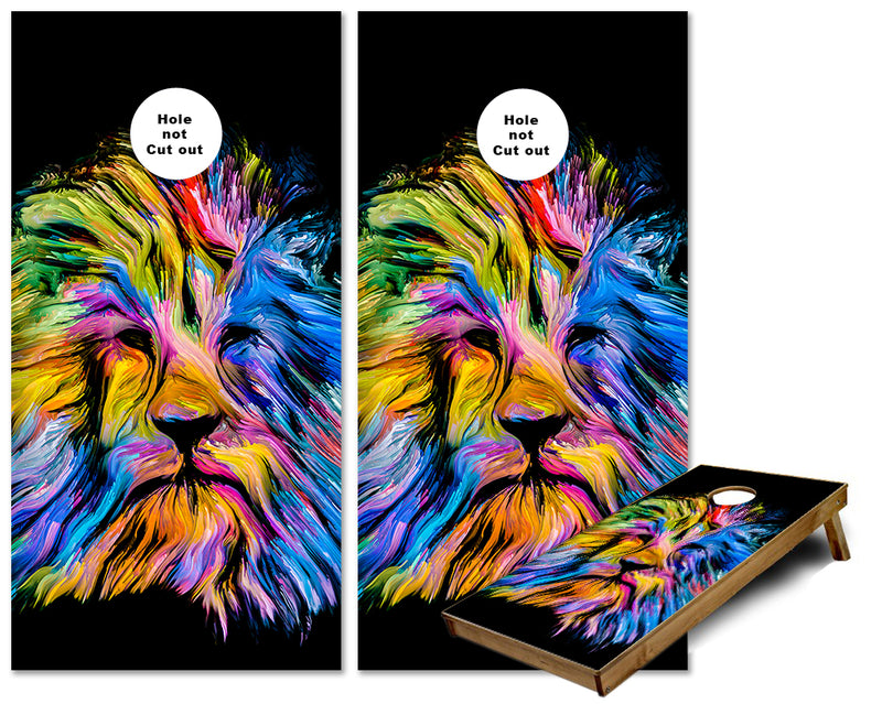 Lions Head Painted Multi Color cornhole wraps
