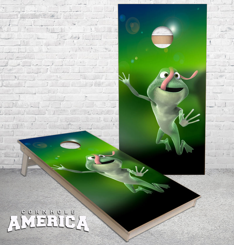 Funny Flying Frog with Tongue flapping cornhole boards