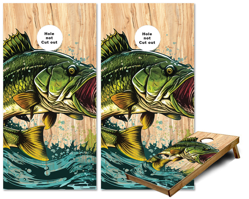 Giant Big Fish BASS Jumping out of the water rustic wood cornhole wraps