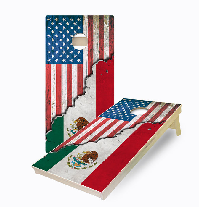 American and Mexican Flag split Cornhole Boards