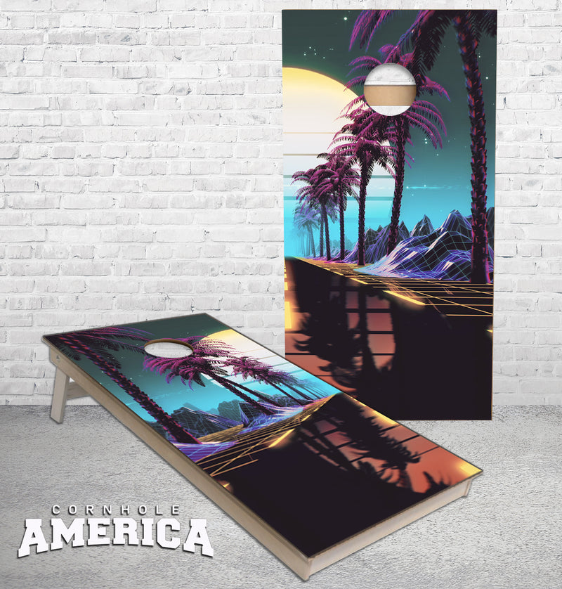 Moon Light Palm Trees beach cornhole boards