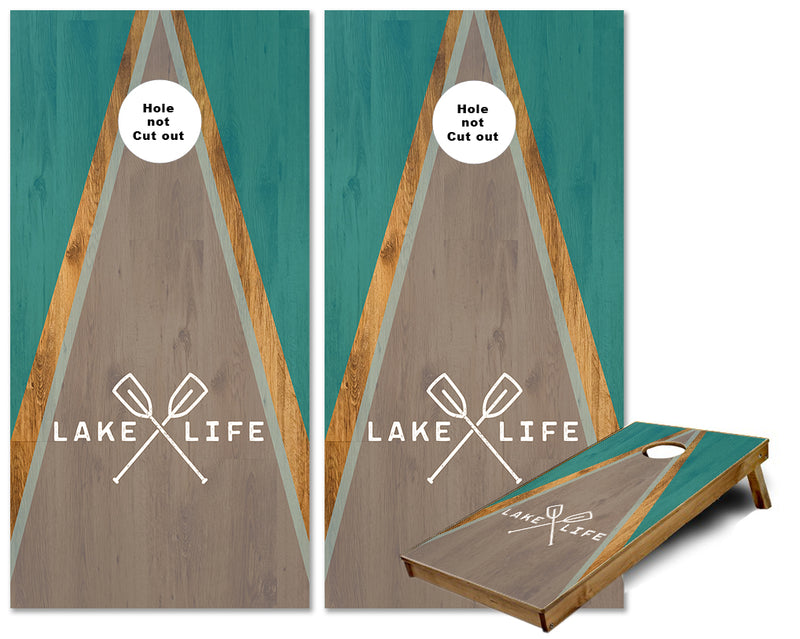 Lake Life Paddles on Triangle theme cornhole wraps