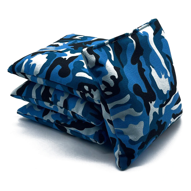 Blue Camo Plastic Resin All-Weather cornhole bags set of 4