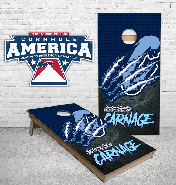 Central Maine Carnage Softball Team custom Cornhole Boards