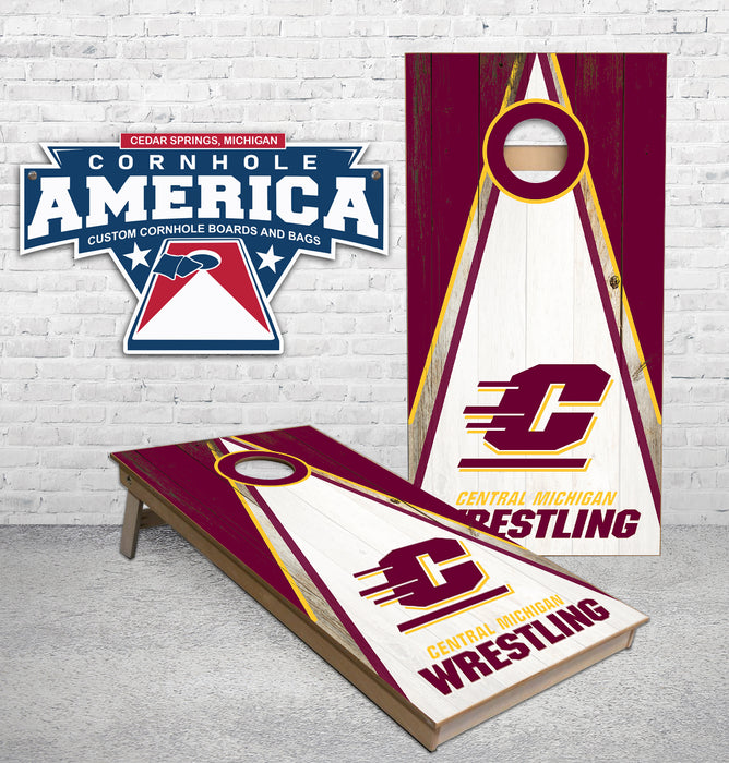Central Michigan University Wrestling Triangle theme Cornhole Boards