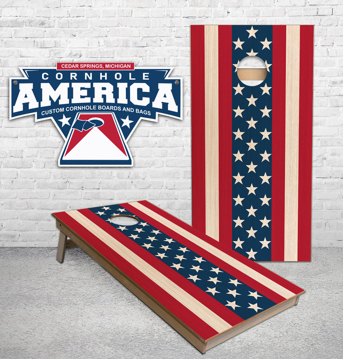Cornhole America Stars and Stripes on Natural wood Cornhole Boards