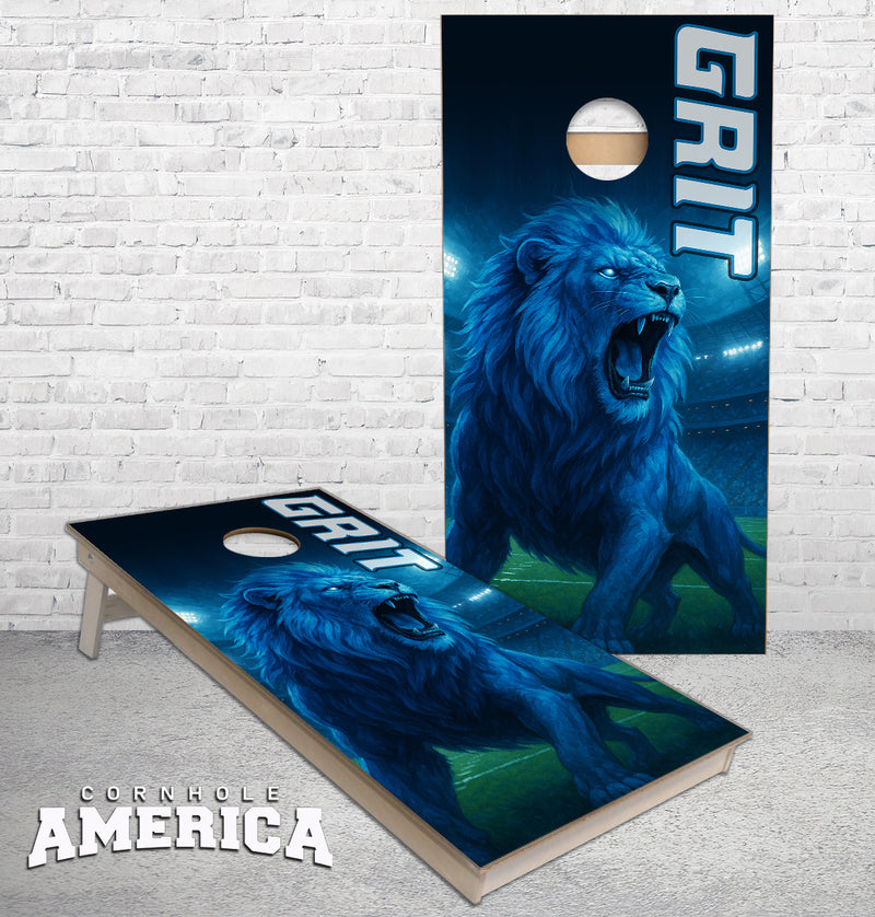 GRIT Lions roaring cornhole boards