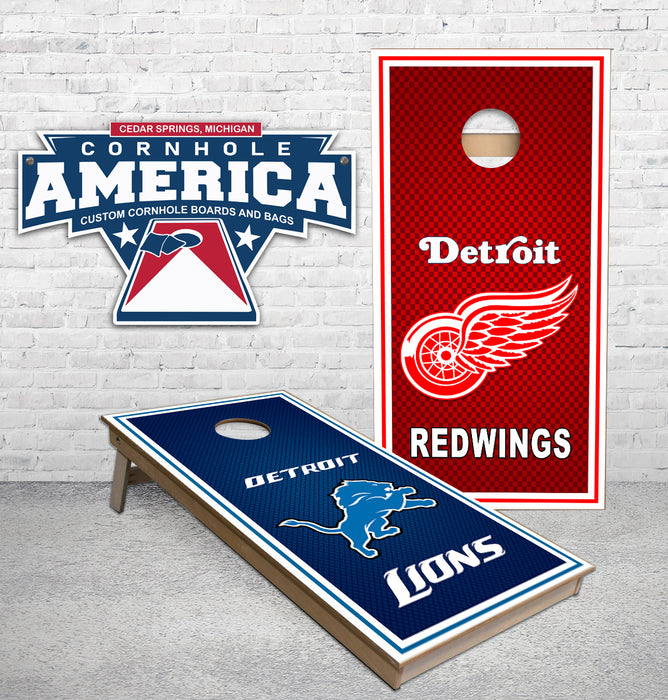 Detroit Lions and Wings Cornhole Boards