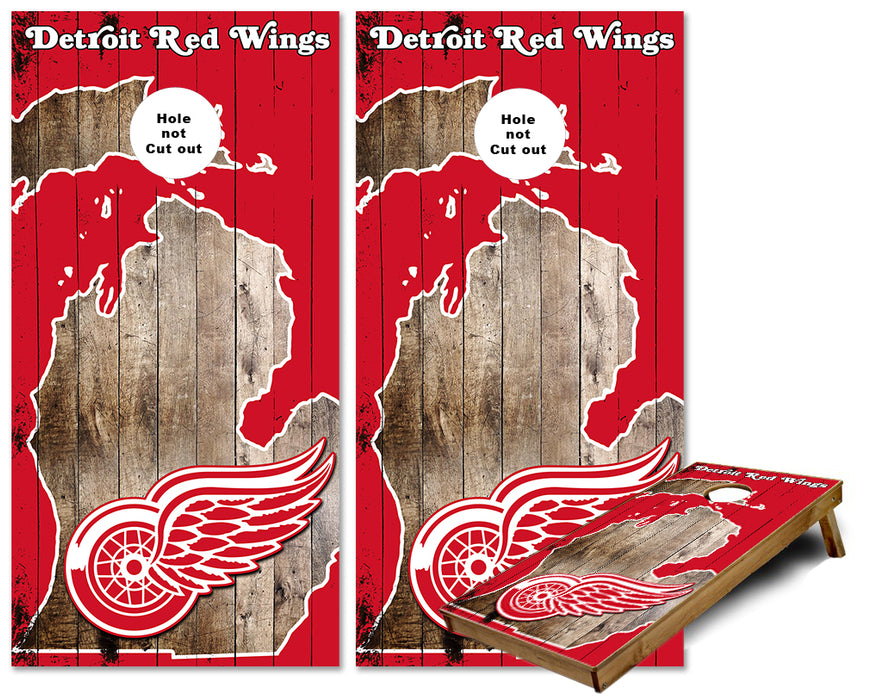 Detroit Redwings in State of MI outline custom Cornhole Wraps