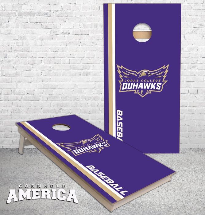 Loras Duhawks college baseball cornhole boards