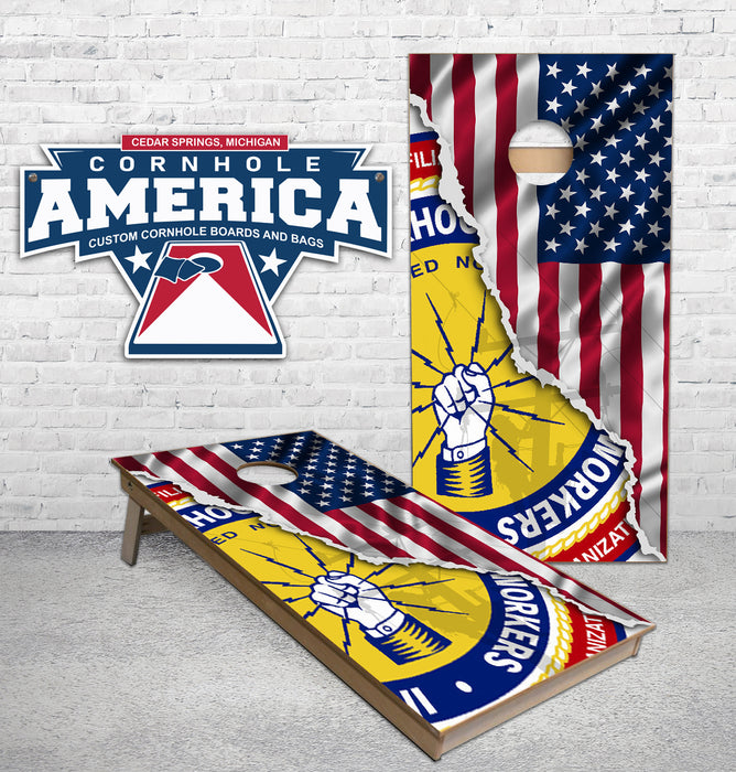 Electrical Lineman local union and US flag cornhole boards
