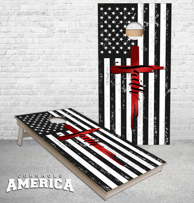 Faith Cross and American Flag cornhole boards