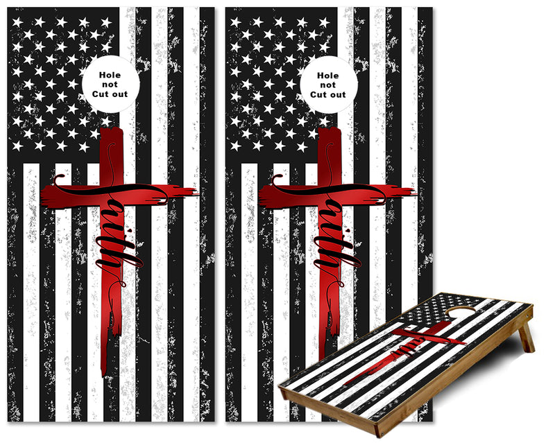 Faith Cross and American Flag cornhole wraps