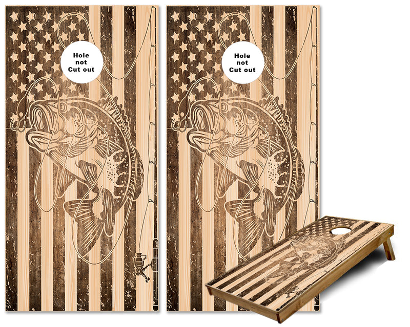 Bass Fishing American US Rustic Flag cornhole wraps