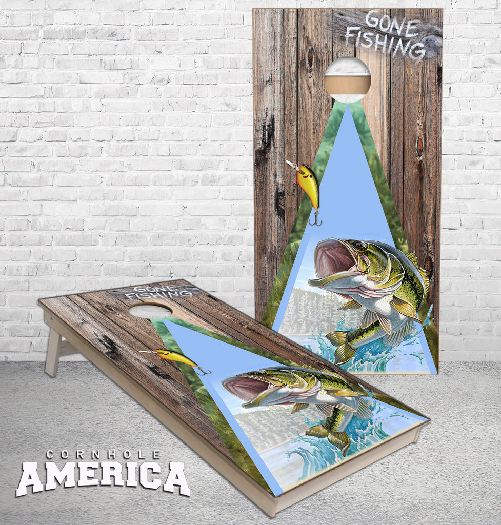 corn boxes fishing Gone Bass Fishing Cornhole Boards