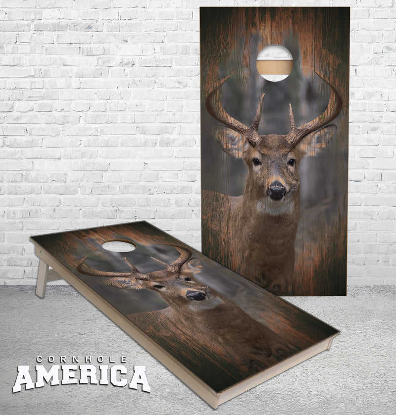 Whitetail Buck Deer Facing forward cornhole boards
