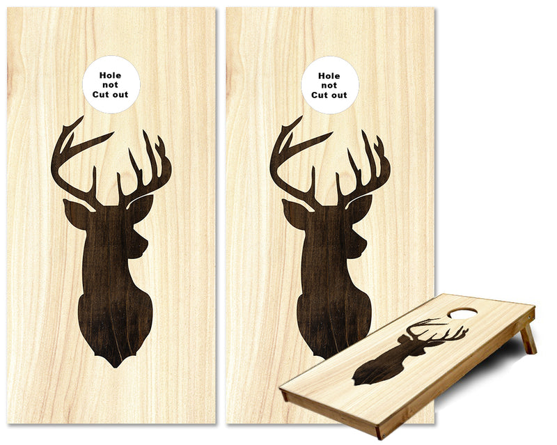 Deer Buck Silhouette dark on light cornhole wraps