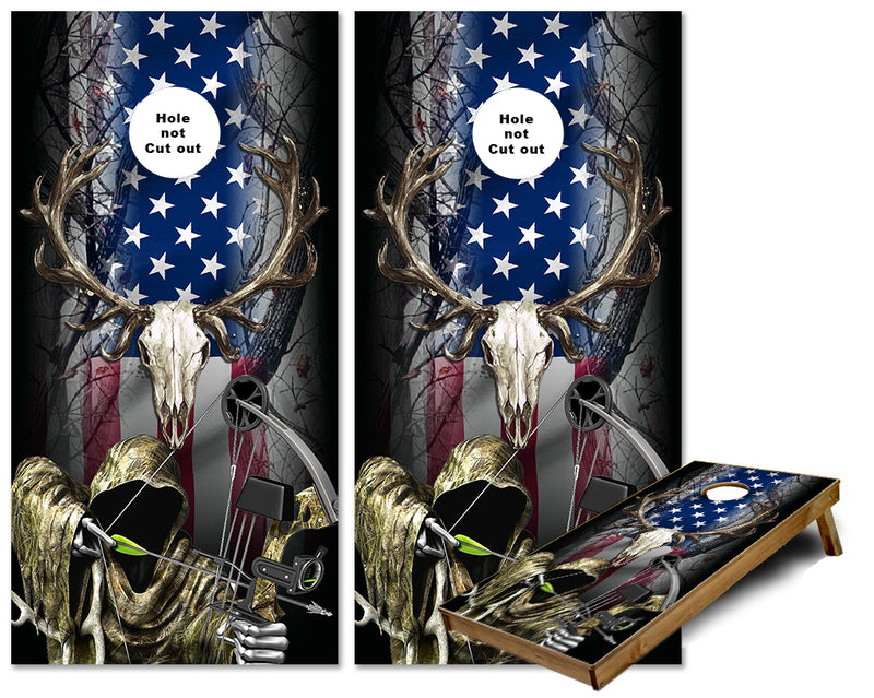 Bow Hunting Reaper US Flag cornhole wraps