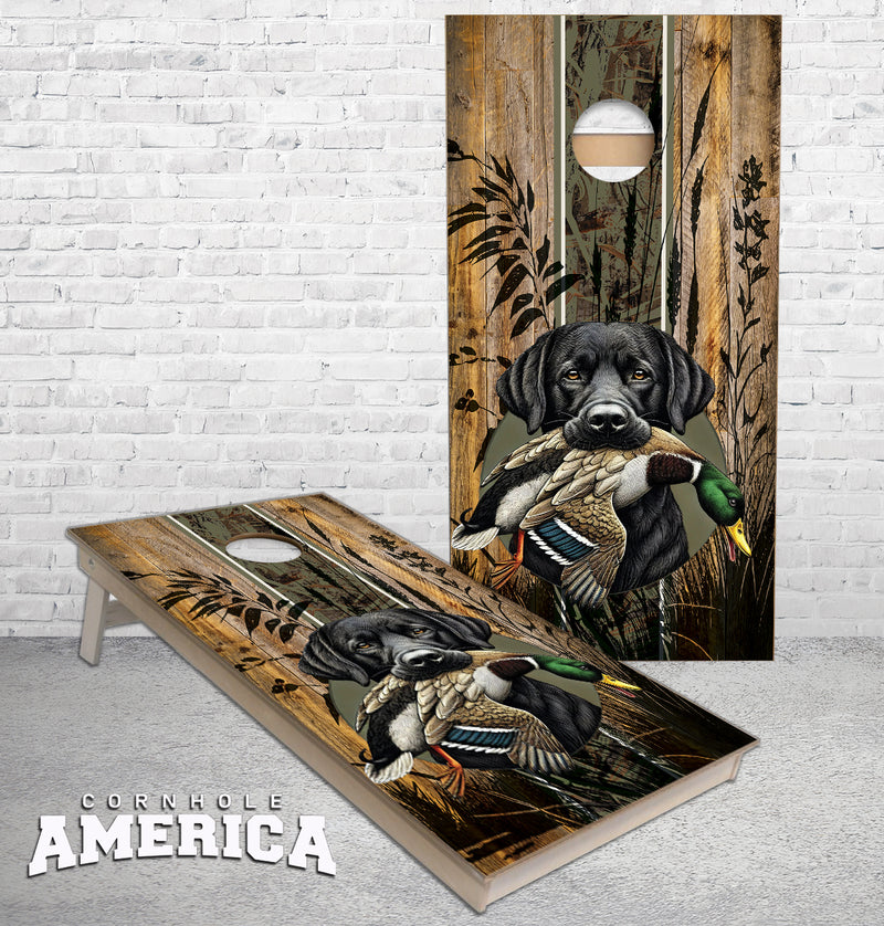 Black Labrador retriever Duck Hunting cornhole boards