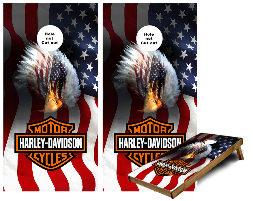 Motorcycle and American Eagle with Flag Cornhole Wraps