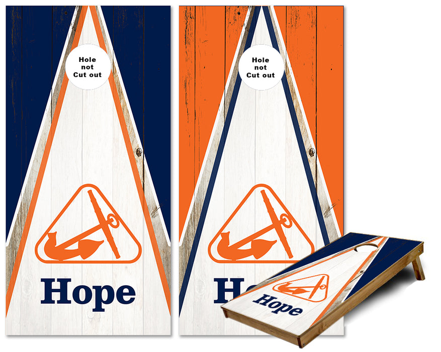 Hope College Rustic Wood Triangle Theme Orange and Blue Cornhole Wraps
