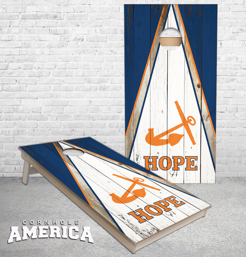 Hope College rustic wood triangle themed Cornhole boards