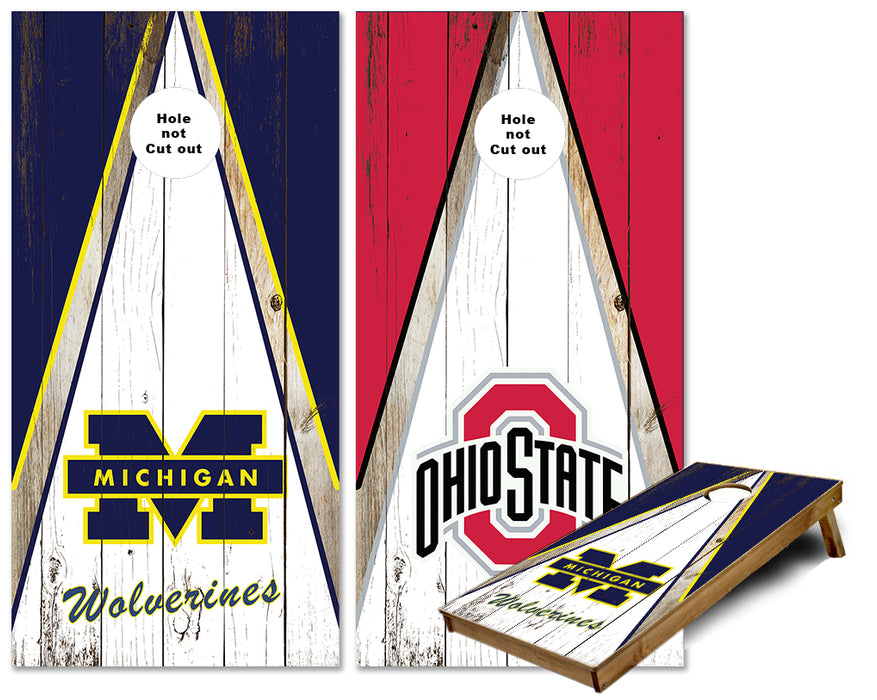 House Divided Michigan and Ohio rustic triangle Cornhole Wraps