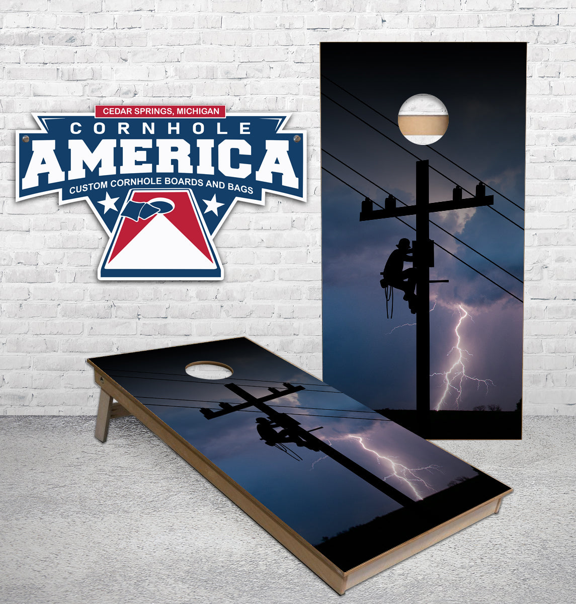 Lineman Lightning cornhole boards — Cornhole America