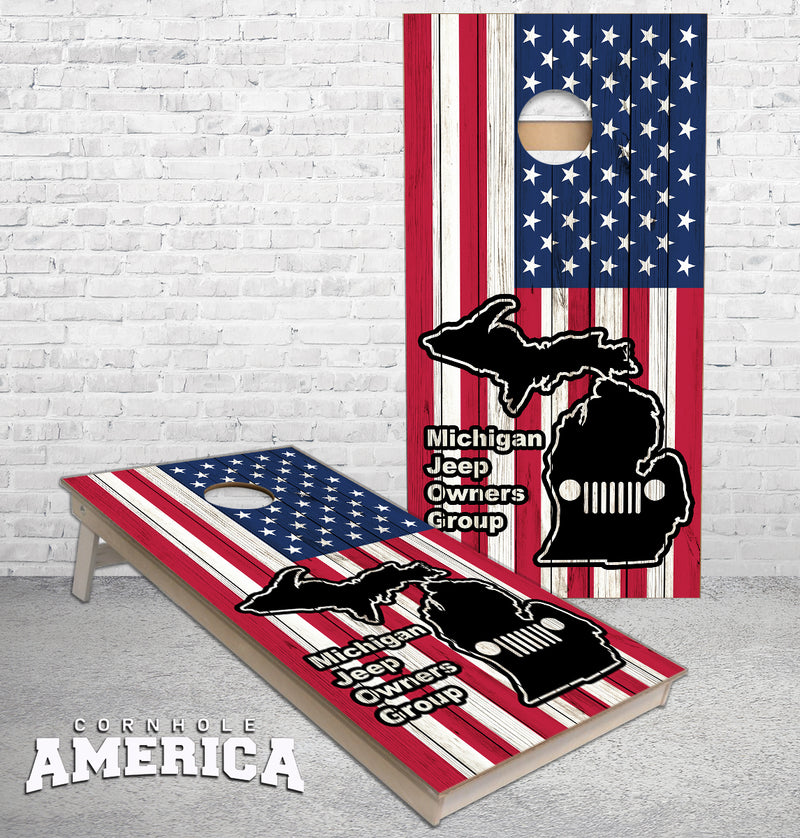 Michigan Jeep Owners American Flag cornhole boards