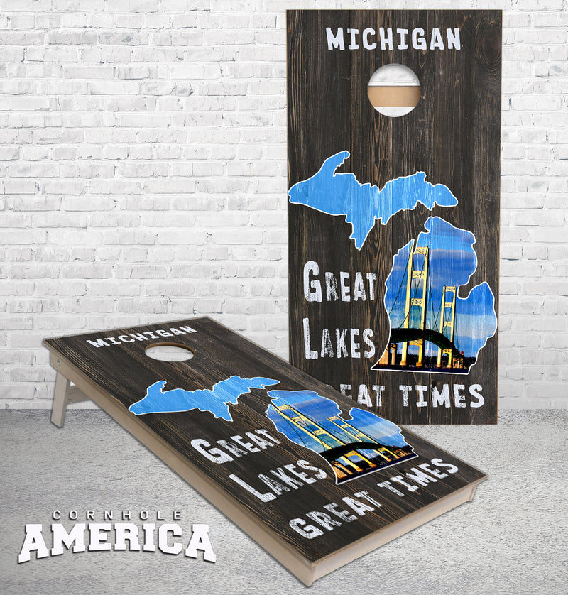 Pure Michigan Mackinac Bridge great lakes great times Cornhole Boards