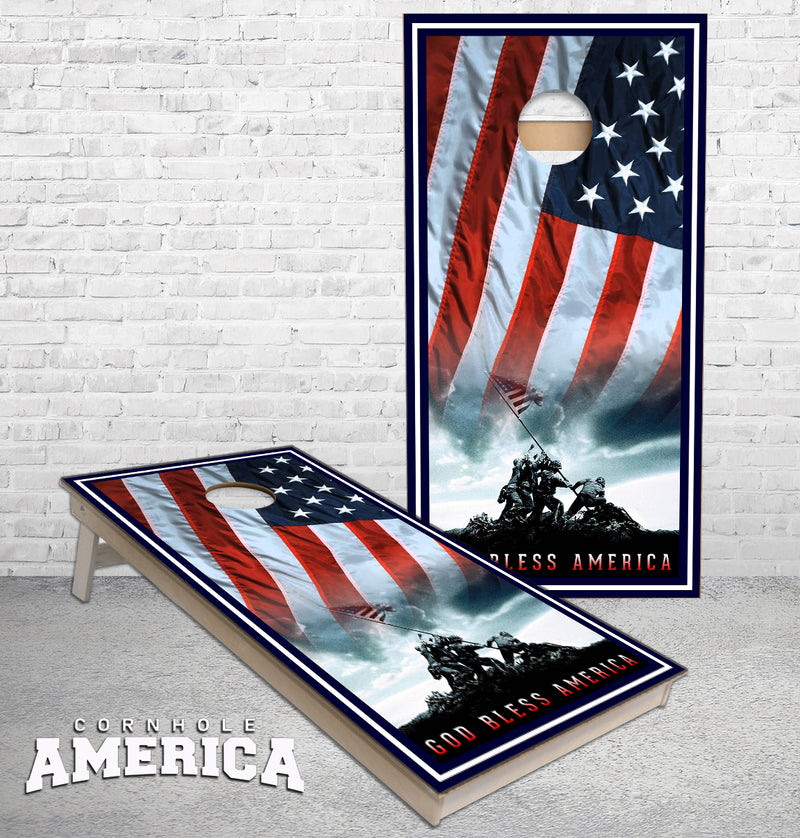 Marines Iwo Jima God Bless America cornhole boards