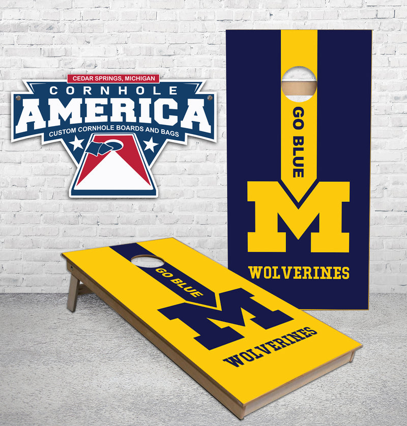 Michigan Maize and Blue center arrow Cornhole Boards