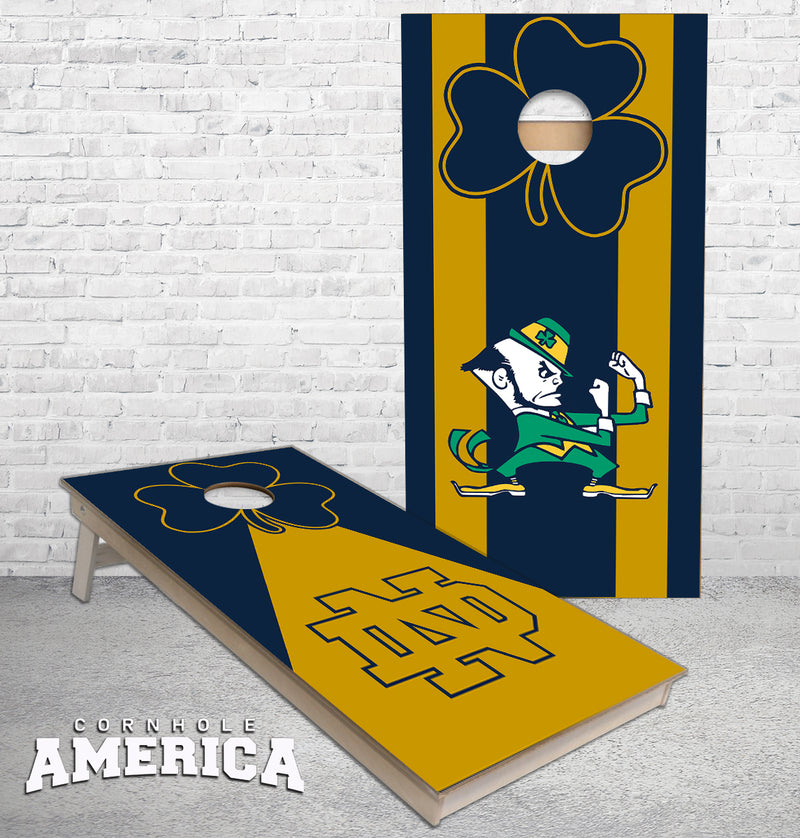 Notre Dame Fighting Irish striped and triangle Cornhole boards