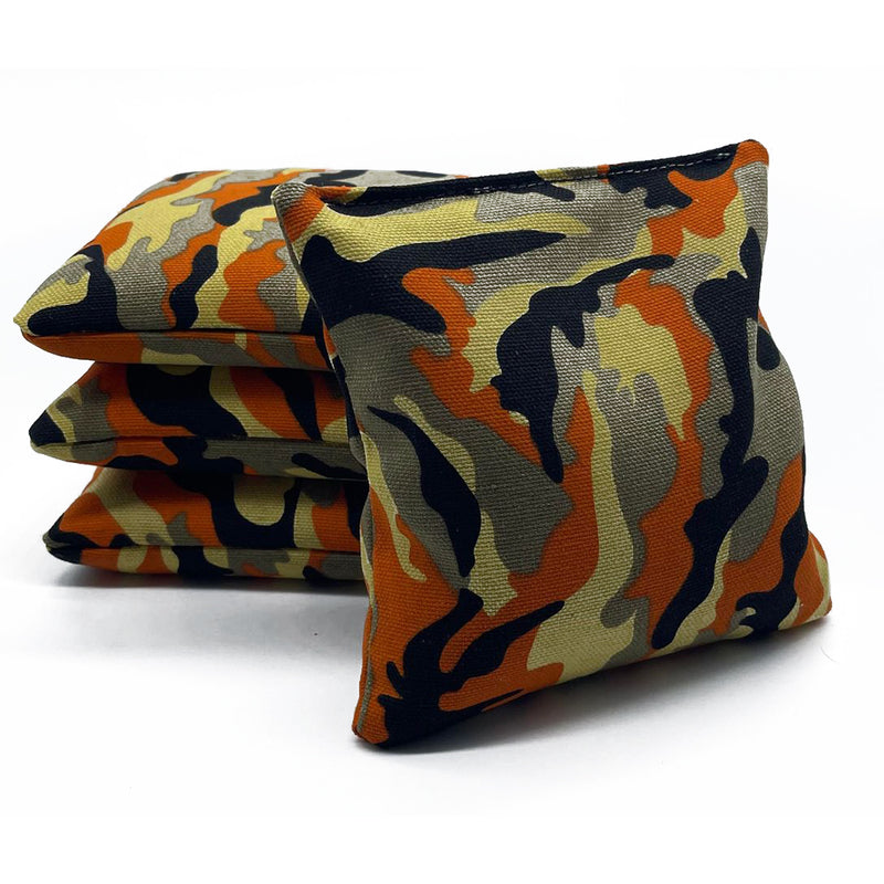 Orange Camo Plastic Resin All-Weather cornhole bags set of 4